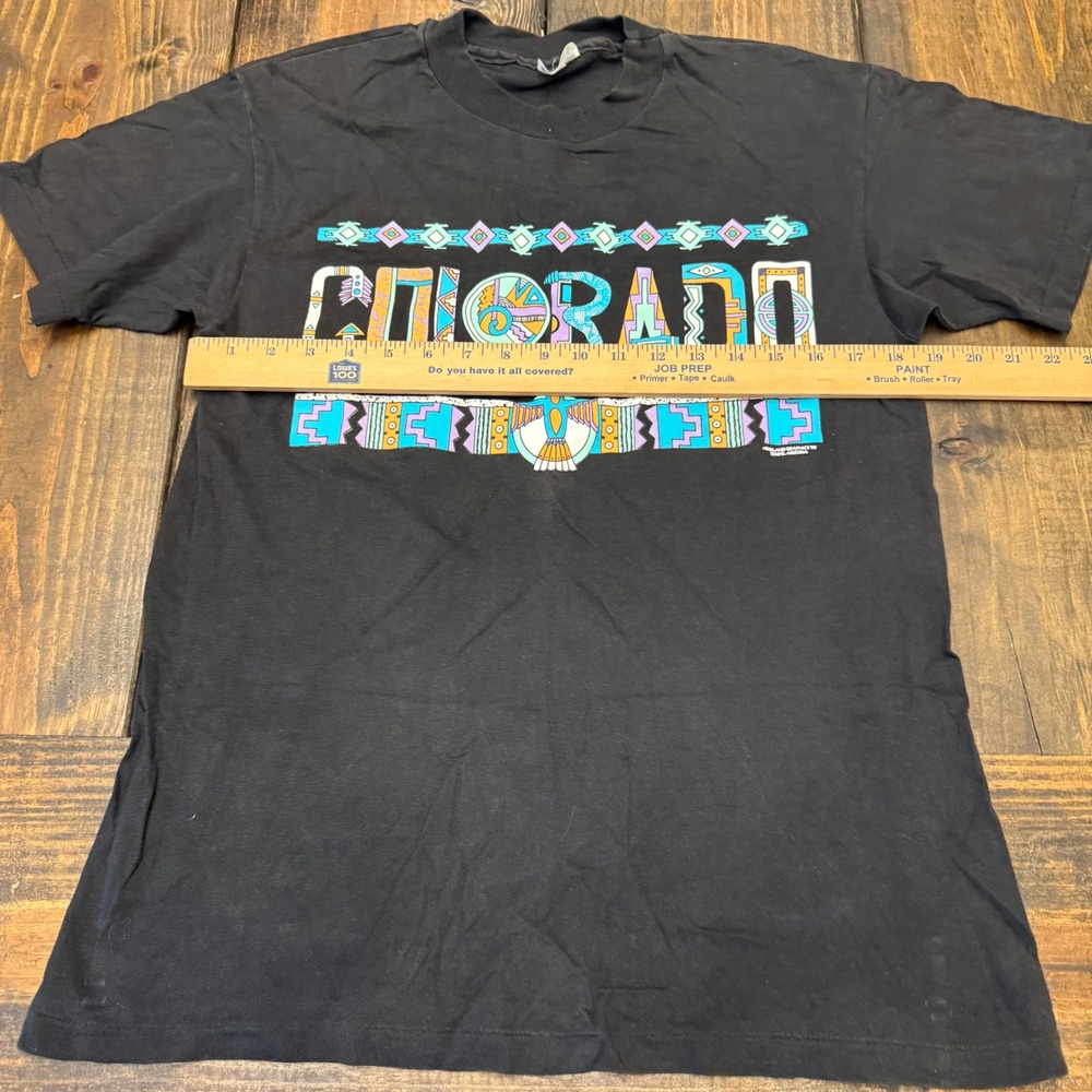 Vintage Hanes Beefy-T Colorado T-Shirt Black 90s Southwestern Thunderbird Mens M - Picture 5 of 6